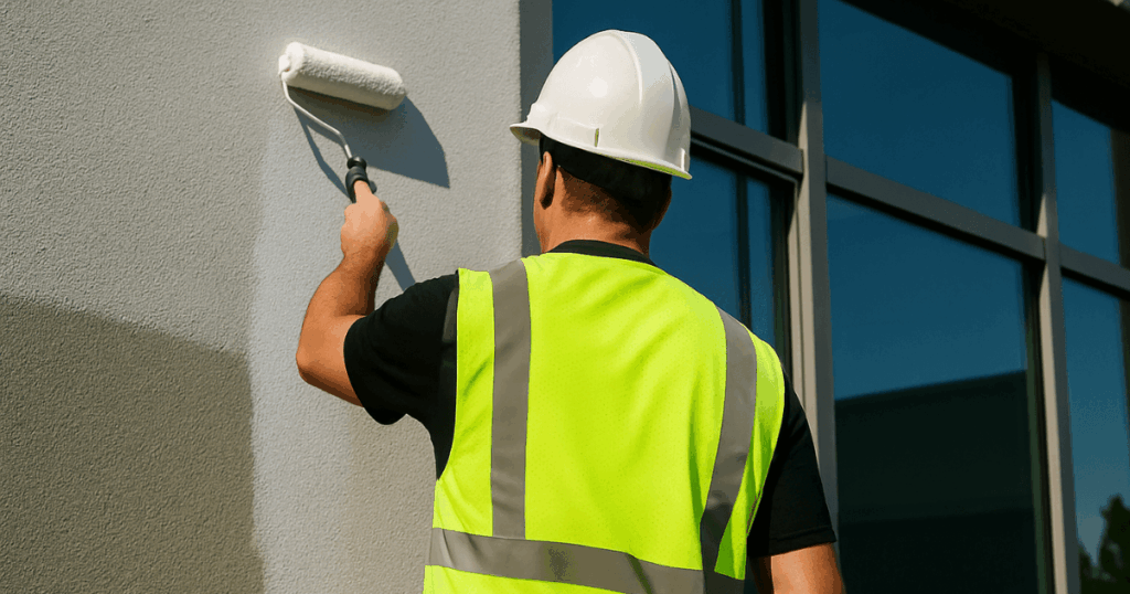 a construction company man painting a wall for exterior painting services